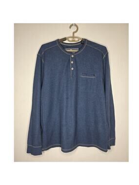 Tommy Bahama blue cotton blend long sleeve 3 button henly shirt - large